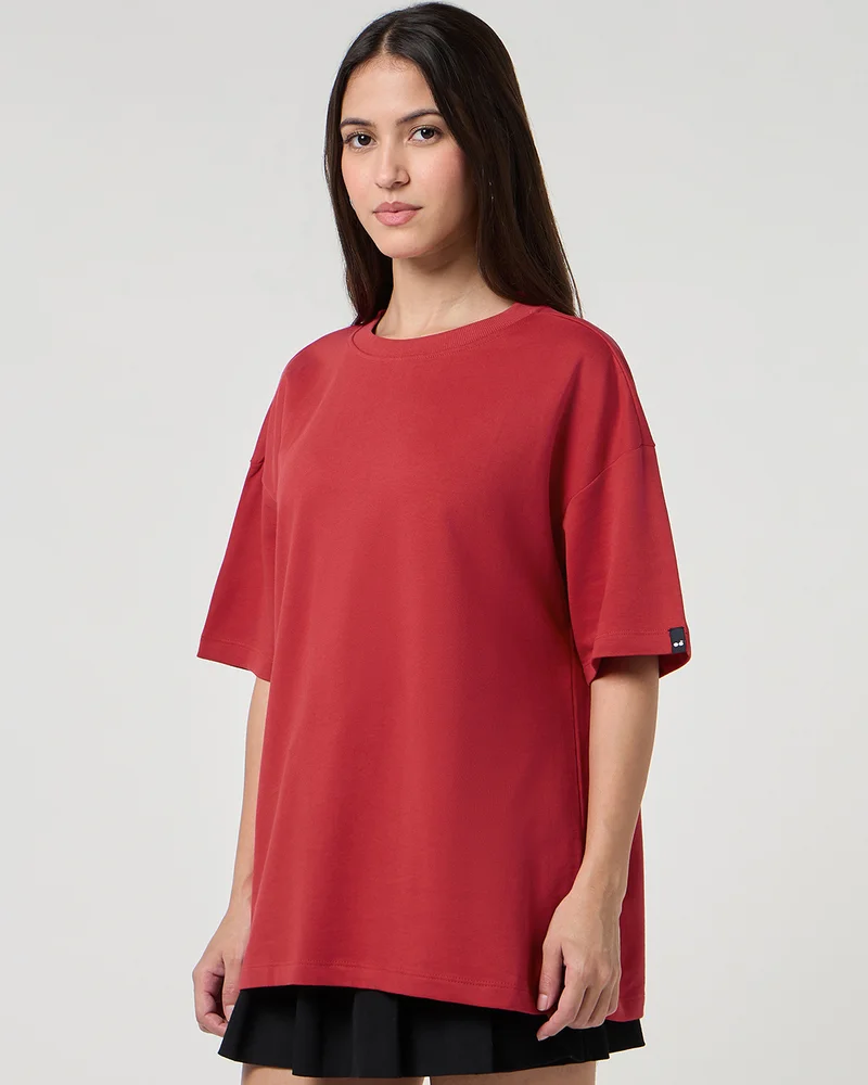 bewakoof Women's Salsa Red Oversized T-shirt
